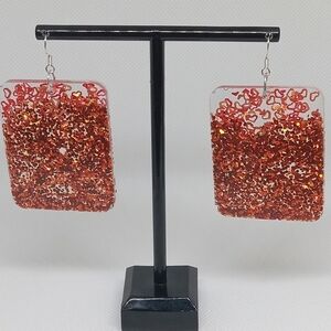 Hand Crafted Red Glitter Earrings